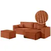 Image de Pack - clarisse - canapé d'angle convertible réversible avec pouf en velours côtelé - terracotta