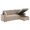 Image de Canapé dangle 3 places convertible réversible MARIA en velours côtelé fin avec coffre - Taupe - L227 x P146 x H81cm - LOUNGITUDE