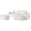 Image de PACK - CLARISSE - Canapé dangle convertible réversible avec pouf en tissu bouclette - Blanc - L269 x P159 x H89cm - LOUNGITUDE