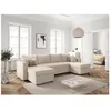 Image de Canapé panoramique 6 places MARIA convertible avec 2 coffres en velours côtelé - Beige - L295 x P146 x H81cm - LOUNGITUDE