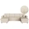 Image de Canapé d'angle panoramique maria convertible avec 2 coffres en velours côtelé - beige MARIA