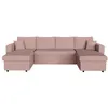 Image de Canapé panoramique 6 places MARIA convertible avec 2 coffres en velours côtelé - Rose - L295 x P146 x H81cm - LOUNGITUDE