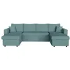 Image de Canapé panoramique 6 places MARIA convertible avec 2 coffres en velours côtelé - Bleu clair - L295 x P146 x H81cm - LOUNGITUDE