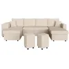 Image de Canapé panoramique OSLO convertible avec 2 coffres 2 poufs à gauche en velours côtelé beige - L311 x P146 x H81cm - LOUNGITUDE