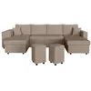 Image de Canapé panoramique OSLO convertible avec 2 coffres 2 poufs à gauche en velours côtelé taupe - L311 x P146 x H81cm - LOUNGITUDE