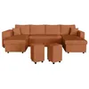 Image de Canapé panoramique OSLO convertible avec 2 coffres 2 poufs à gauche en velours côtelé terracotta - L311 x P146 x H81cm - LOUNGITUDE