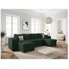 Image de Canapé panoramique OSLO convertible avec 2 coffres 2 poufs à gauche en velours côtelé vert foncé - L311 x P146 x H81cm - LOUNGITUDE