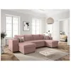 Image de Canapé panoramique OSLO convertible avec 2 coffres 2 poufs à gauche en velours côtelé rose - L311 x P146 x H81cm - LOUNGITUDE
