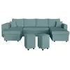 Image de Canapé panoramique OSLO convertible avec 2 coffres 2 poufs à gauche en velours côtelé bleu clair - L311 x P146 x H81cm - LOUNGITUDE