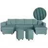 Image de Canapé panoramique oslo convertible avec 2 coffres, 2 poufs à gauche en velours côtelé bleu clair OSLO