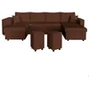 Image de Canapé panoramique OSLO convertible avec 2 coffres 2 poufs à gauche en velours côtelé marron - L311 x P146 x H81cm - LOUNGITUDE