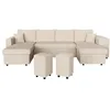 Image de Canapé panoramique OSLO convertible avec 2 coffres 2 poufs à droite en velours côtelé beige - L311 x P146 x H81cm - LOUNGITUDE
