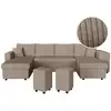 Image de Canapé panoramique oslo convertible avec 2 coffres, 2 poufs à droite en velours côtelé taupe OSLO