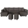 Image de Canapé panoramique OSLO convertible avec 2 coffres 2 poufs à droite en velours côtelé gris foncé - L311 x P146 x H81cm - LOUNGITUDE