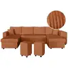 Image de Canapé panoramique oslo convertible avec 2 coffres, 2 poufs à droite en velours côtelé terracotta OSLO