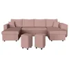Image de Canapé panoramique OSLO convertible avec 2 coffres 2 poufs à droite en velours côtelé rose - L311 x P146 x H81cm - LOUNGITUDE