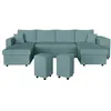 Image de Canapé panoramique OSLO convertible avec 2 coffres 2 poufs à droite en velours côtelé bleu clair - L311 x P146 x H81cm - LOUNGITUDE