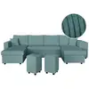 Image de Canapé panoramique oslo convertible avec 2 coffres, 2 poufs à droite en velours côtelé bleu clair OSLO