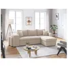 Image de Canapé dangle réversible convertible OSLO avec coffre 2 poufs à gauche en velours côtelé beige - L241 x P146 x H81cm - LOUNGITUDE