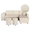 Image de Canapé d'angle réversible convertible oslo avec coffre, 2 poufs à gauche en velours côtelé beige OSLO
