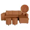 Image de Canapé d'angle réversible convertible oslo avec coffre 2 poufs à gauche en velours côtelé terracotta OSLO