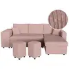 Image de Canapé d'angle réversible convertible oslo avec coffre, 2 poufs à gauche en velours côtelé rose OSLO