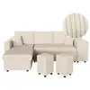 Image de Canapé d'angle réversible convertible oslo avec coffre, 2 poufs à droite en velours côtelé beige OSLO