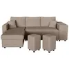 Image de Canapé dangle réversible convertible OSLO avec coffre 2 poufs à droite en velours côtelé taupe - L241 x P146 x H81cm - LOUNGITUDE