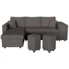 Image de Canapé dangle réversible convertible OSLO coffre 2 poufs à droite en velours côtelé gris foncé - L241 x P146 x H81cm - LOUNGITUDE
