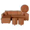 Image de Canapé d'angle réversible convertible oslo avec coffre 2 poufs à droite en velours côtelé terracotta OSLO