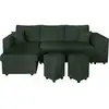 Image de Canapé d'angle réversible convertible oslo avec coffre, 2 poufs à droite en velours côtelé vert OSLO
