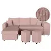 Image de Canapé d'angle réversible convertible oslo avec coffre, 2 poufs à droite en velours côtelé rose OSLO