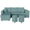 Image de Canapé dangle réversible convertible OSLO avec coffre 2 poufs à droite en velours côtelé bleu - L241 x P146 x H81cm - LOUNGITUDE