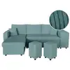 Image de Canapé d'angle réversible convertible oslo avec coffre, 2 poufs à droite en velours côtelé bleu OSLO