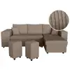 Image de Canapé d'angle réversible mady avec coffre, rangement poufs à gauche en velours côtelé taupe MADY