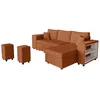 Image de Canapé dangle réversible MADY avec coffre rangement poufs à gauche en velours côtelé terracotta - L254 x P146 x H81cm - LOUNGITUDE