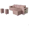 Image de Canapé dangle réversible MADY avec coffre rangement poufs à gauche en velours côtelé - Rose - L254 x P146 x H81cm - LOUNGITUDE