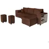 Image de Canapé dangle réversible MADY avec coffre rangement poufs à gauche en velours côtelé - Marron - L254 x P146 x H81cm - LOUNGITUDE