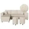 Image de Canapé d'angle réversible mady avec coffre, rangement poufs à droite en velours côtelé beige MADY