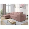 Image de Canapé dangle réversible MADY avec coffre rangement poufs à droite en velours côtelé - Rose - L254 x P146 x H81cm - LOUNGITUDE