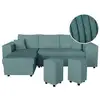 Image de Canapé d'angle réversible mady avec coffre, rangement poufs à droite en velours côtelé bleu clair MADY