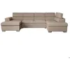 Image de Canapé panoramique 6 places PAOLA convertible avec 2 coffres en velours côtelé - Taupe - L3205 x P188 x H76cm - LOUNGITUDE