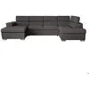 Image de Canapé panoramique 6 places PAOLA convertible avec 2 coffres en velours côtelé - Gris - L3205 x P188 x H76cm - LOUNGITUDE
