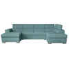Image de Canapé panoramique 6 places PAOLA convertible avec 2 coffres en velours côtelé - Bleu clair - L3205 x P188 x H76cm - LOUNGITUDE