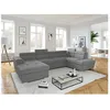 Image de Canapé panoramique convertible avec 2 coffres PAOLA en tissu - Gris clair - L3205 x P188 x H76cm - LOUNGITUDE