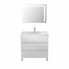 Image de Ensemble Meuble De Salle De Bain Blanc 80 Cm Sur Pied 3 Tiroirs + Vasque Ceramique Blanche + Miroir