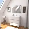 Image de Ensemble meuble de salle de bain blanc 80 cm sur pied 3 tiroirs + vasque ceramique blanche + miroir