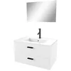Image de Meuble Salle De Bain 80 Cm Suspendu 2 Tiroirs Blanc Avec Vasque Et Miroir - Box-in