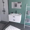 Image de Meuble salle de bain 80 cm suspendu 2 tiroirs Blanc avec vasque et miroir - BOX-IN