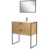 Image de Ensemble Meuble De Salle De Bain 80x45cm Style Industriel Couleur Chene Naturel - Vasque Blanche